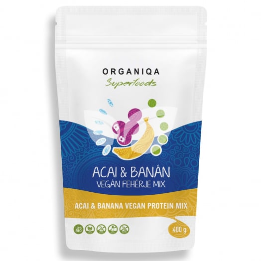 Organiqa bio acai-banán vegán fehérje 400 g
